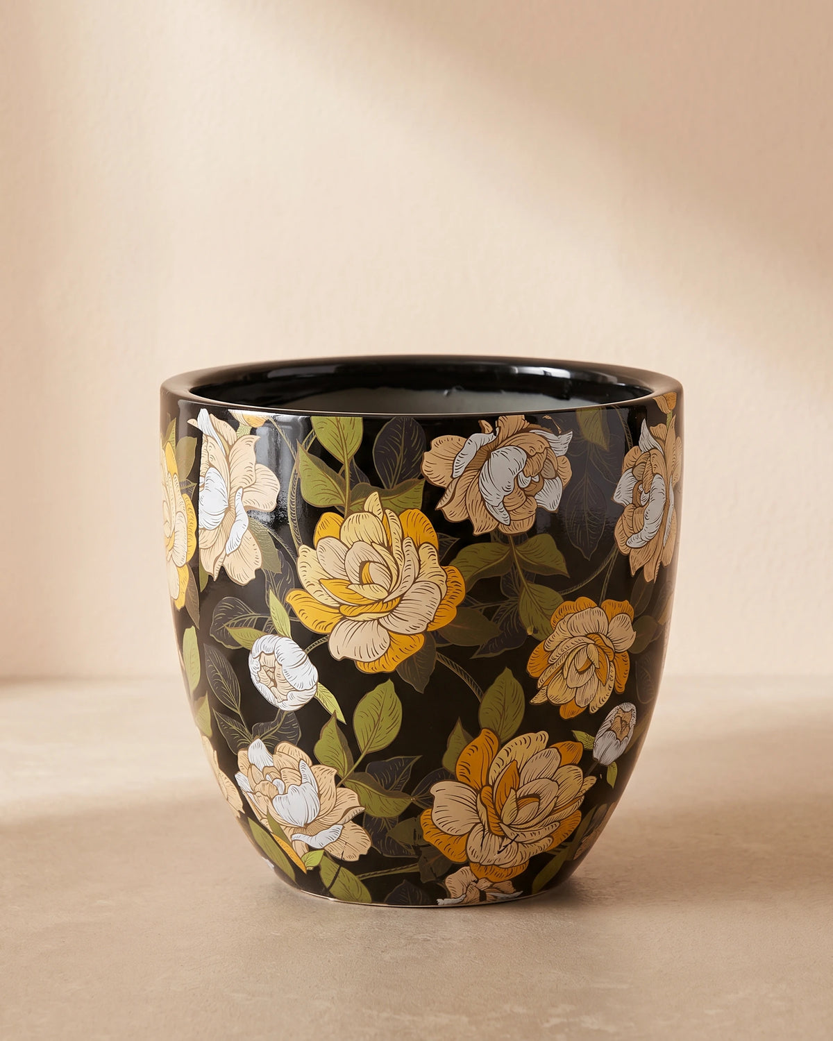 Valencia Egg Pot Black Floral