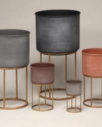 Metal Planter Pot with Stand, Rustic Finish — Opaxa, Acacia Garden Center