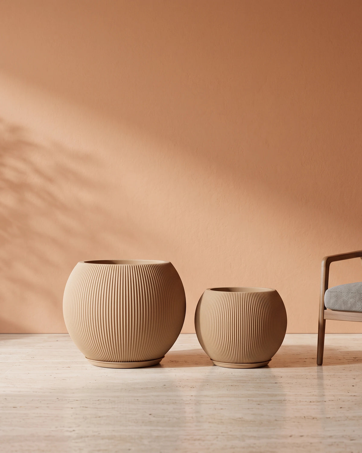 Rock Mountain Ribbed Ball Planter, Beige, all sizes