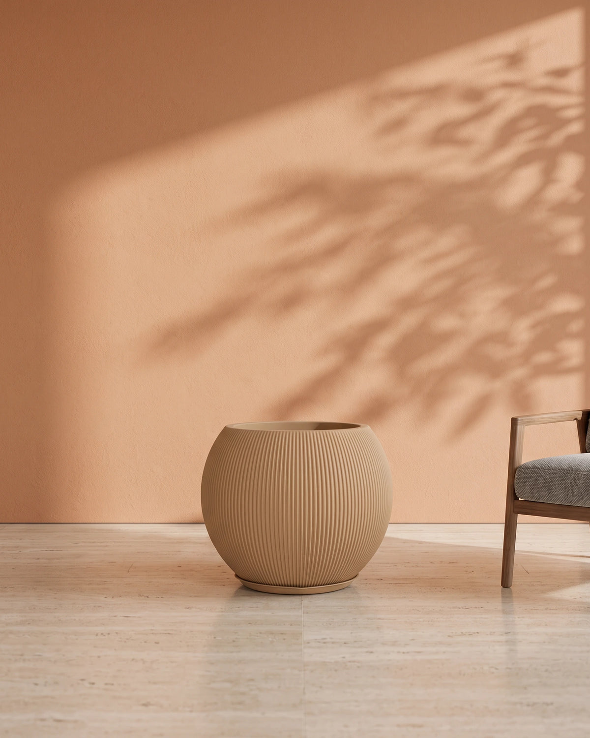 Rock Mountain Ribbed Ball Planter, Beige, Large