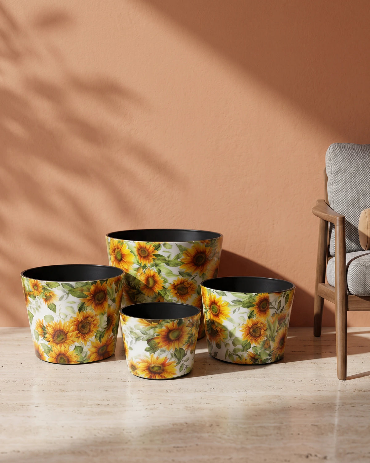 Floral-Print Metal Planter — Sun Flowers — Opaxa, Acacia Garden Center