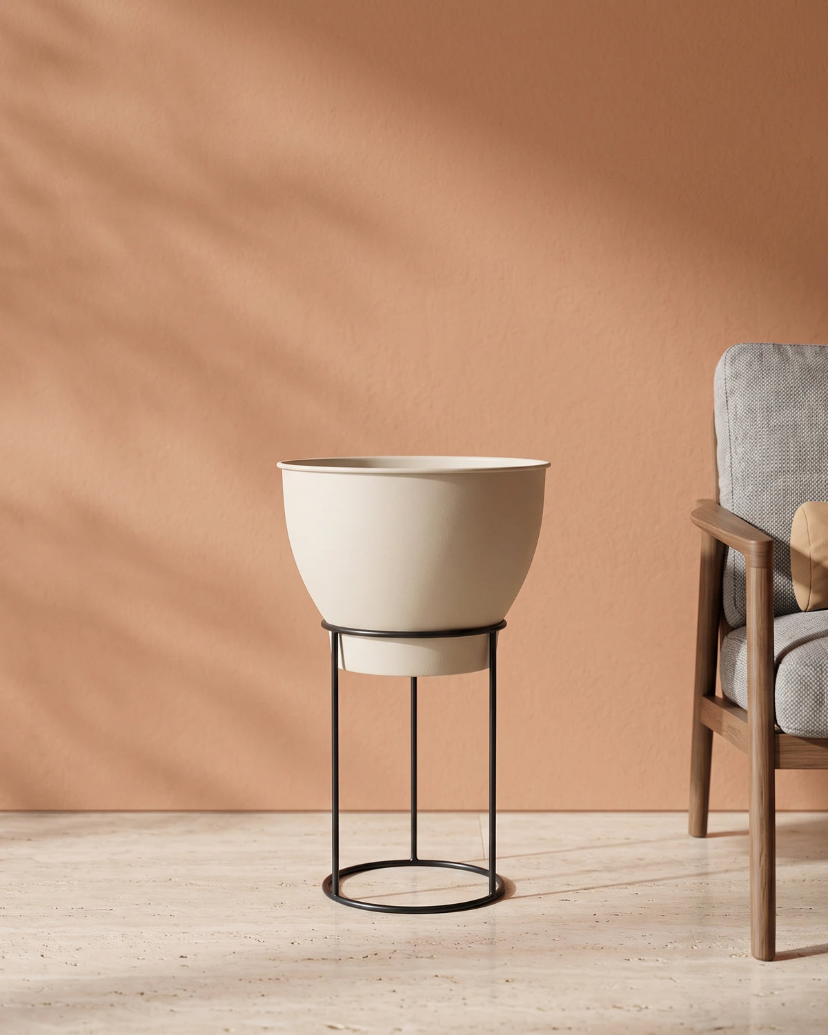 Metal Planter Pot with Stand, Smooth Finish — Smooth Cream — Opaxa, Acacia Garden Center