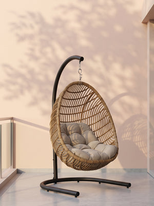 Brown Poly Bamboo Swing Chair (ATC) | Hanging Egg Pod with Stand - Acacia Garden Center