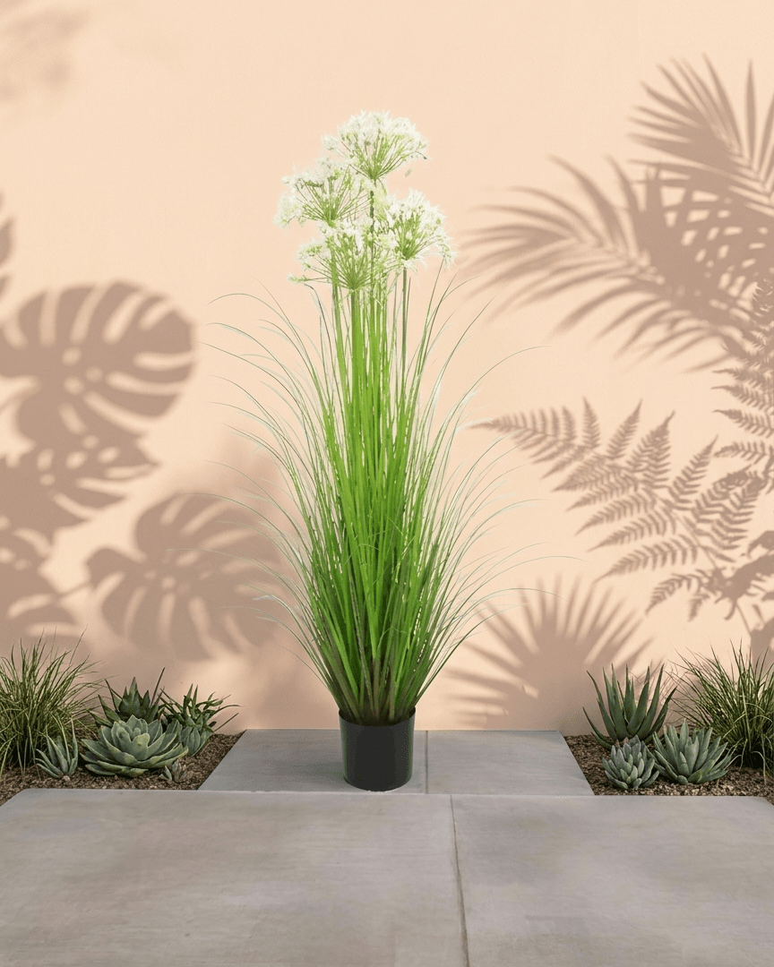 Artificial 55"H Leek Flower Grass with Plastic Pot, 1.37M - (6255) - Acacia Garden Center