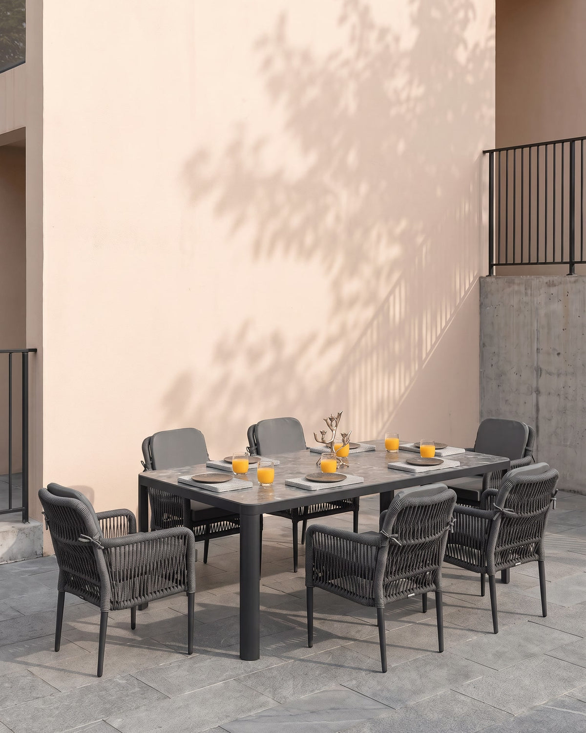 Aston Dining Set Anthracite (Terazzi) | 6 - Seater, Luxio Cord - Acacia Garden Center