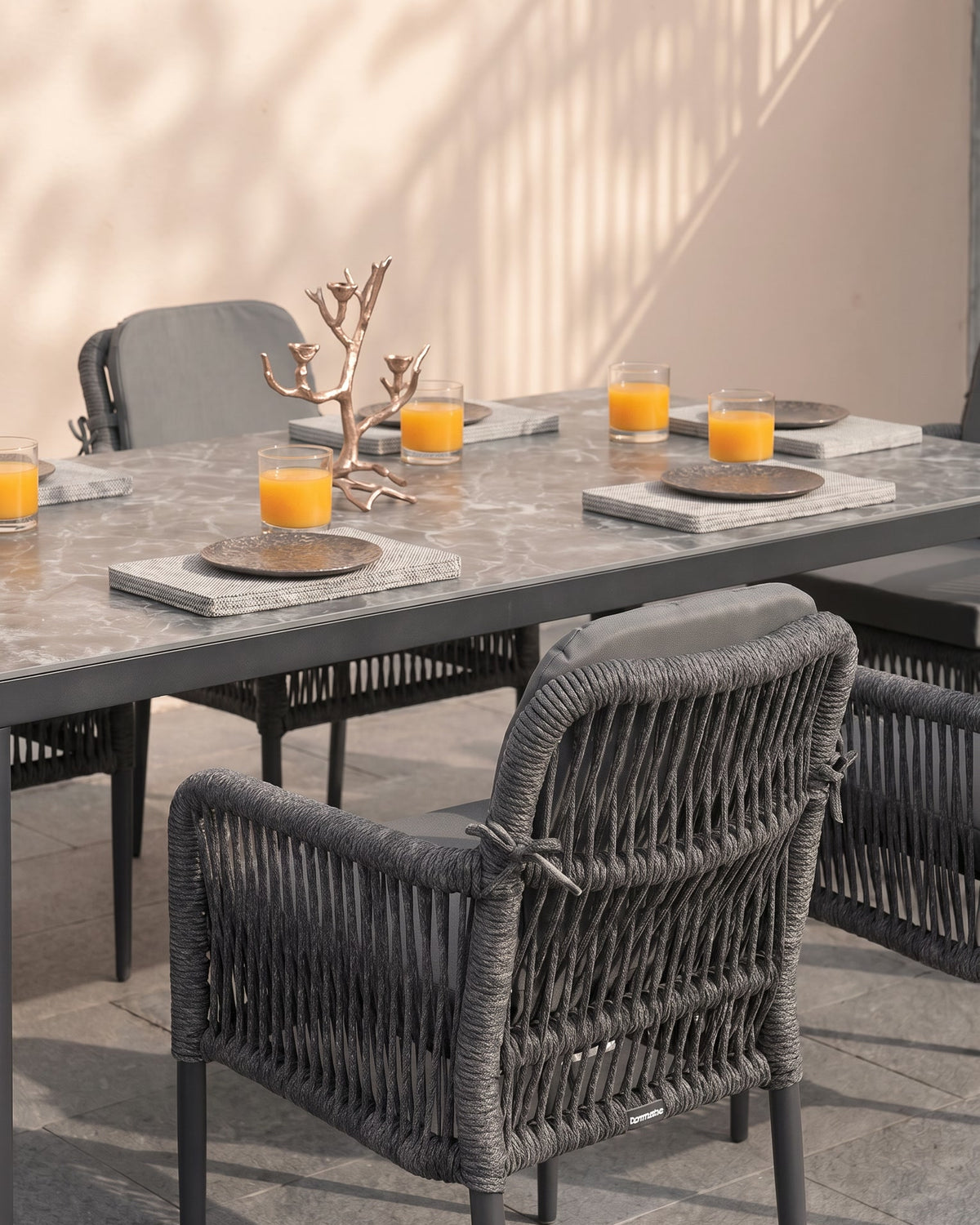 Aston Dining Set Anthracite (Terazzi) | 6 - Seater, Luxio Cord - Acacia Garden Center