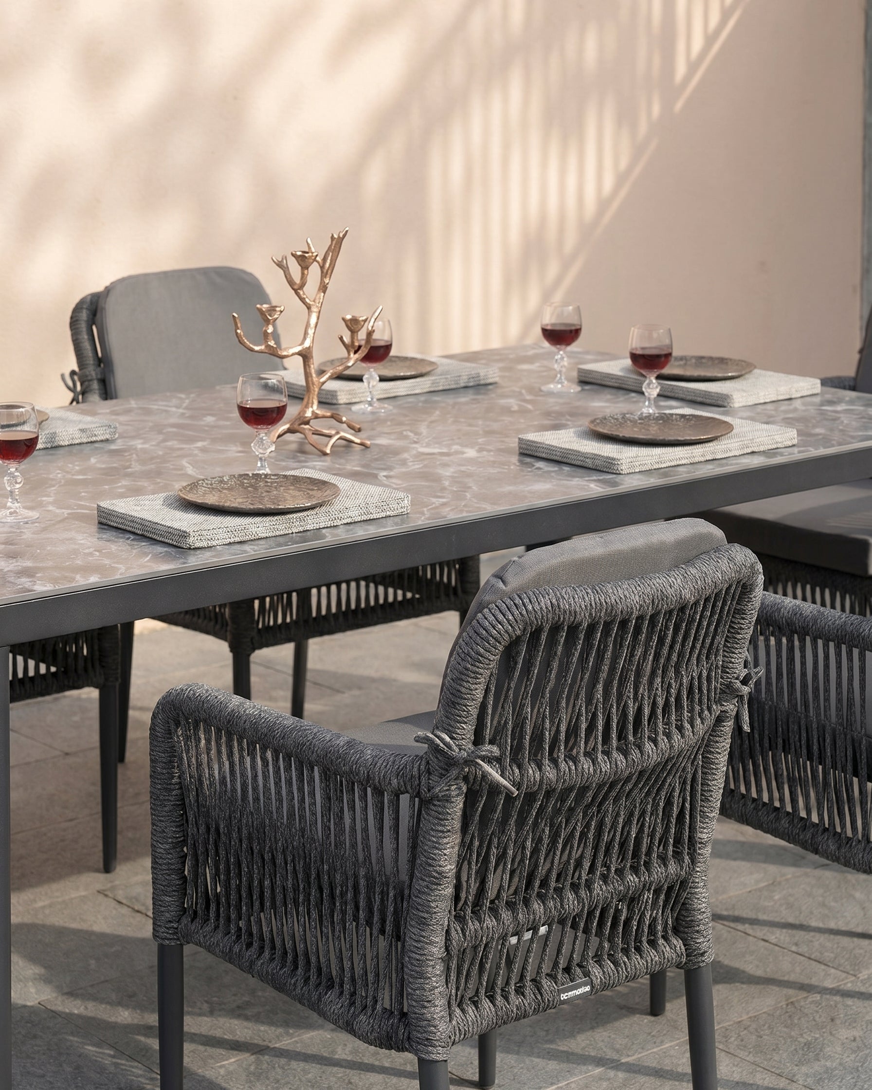 Aston Dining Set Anthracite (Terazzi) | 6 - Seater, Luxio Cord - Acacia Garden Center