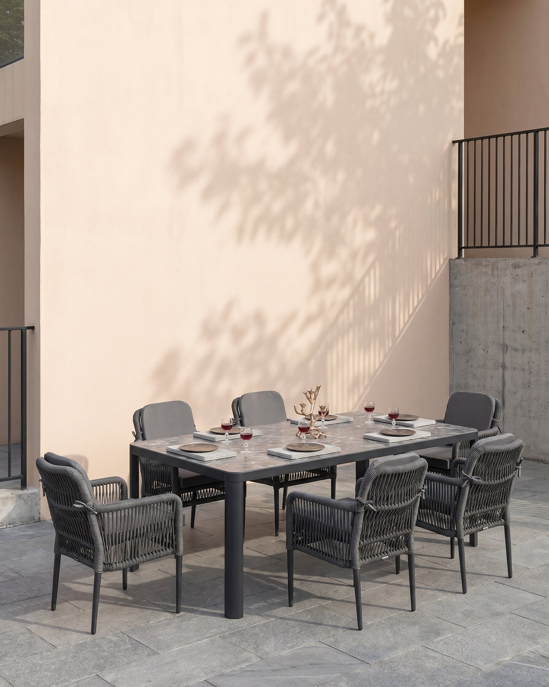 Aston Dining Set Anthracite (Terazzi) | 6 - Seater, Luxio Cord - Acacia Garden Center