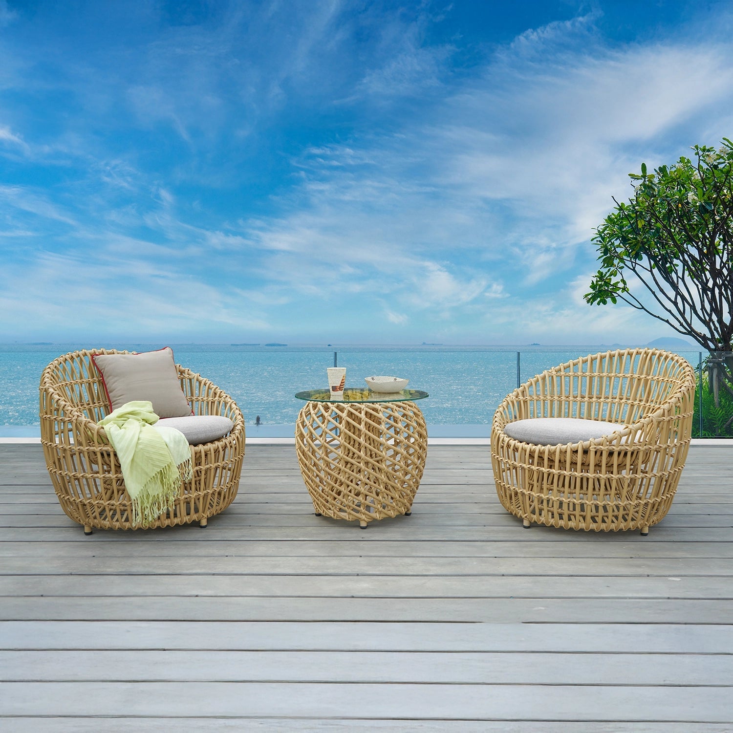 ATC Outdoor 02 Person Bamboo Round Sofa Set - RASF - 175 - Acacia Garden Center