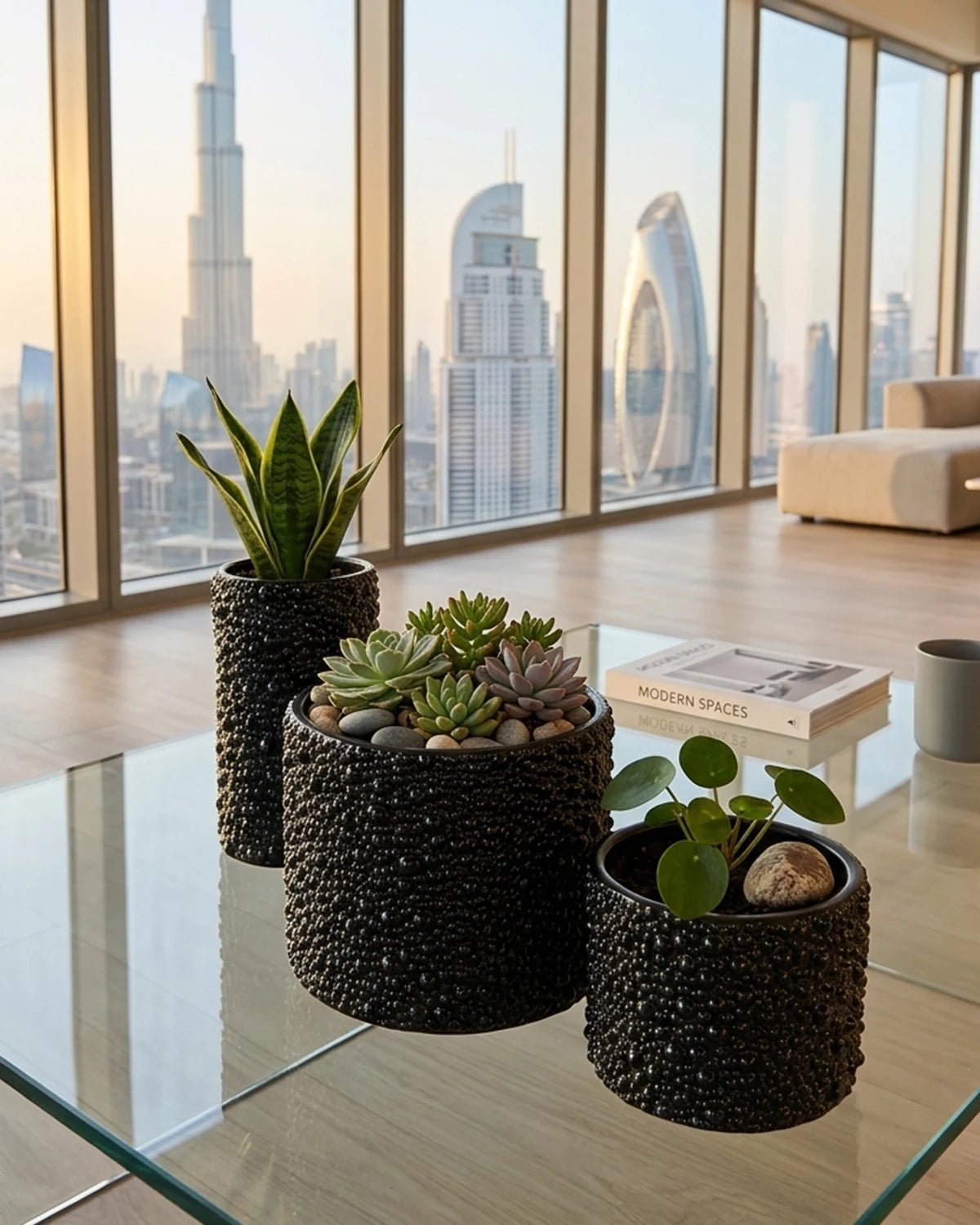 Black & White Textured Ceramic Pot | Set of 3 Sizes - Acacia Garden Center
