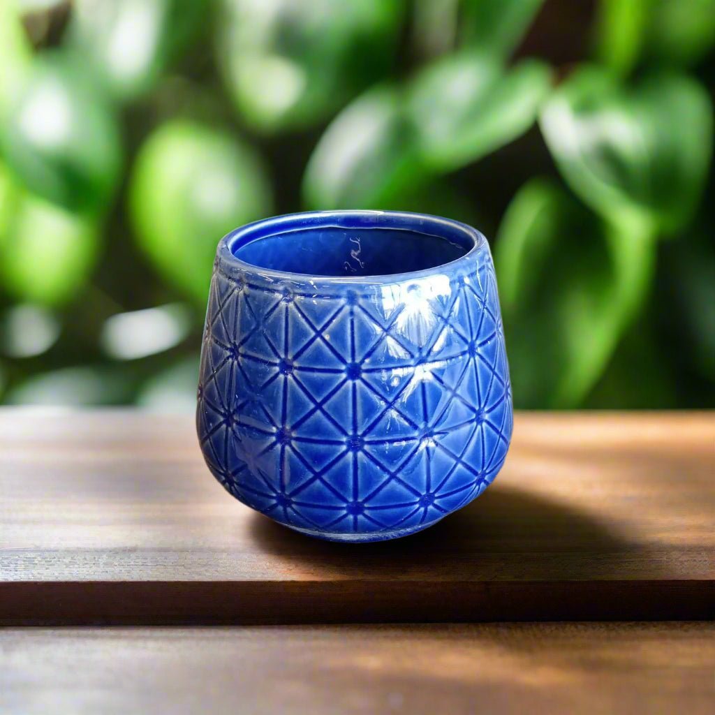 Blue Cone Ceramic Pot | Small Decorative Planter - Acacia Garden Center