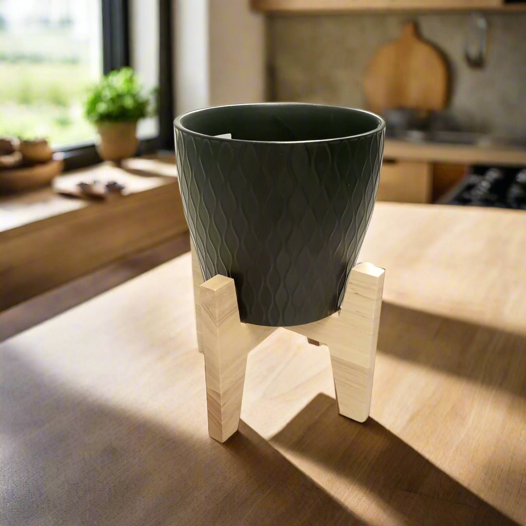 Ceramic Pot with Stand ST001B, (16 x 16 x 15 CM), Stand (18.5 x 18.5CM) - Acacia Garden Center