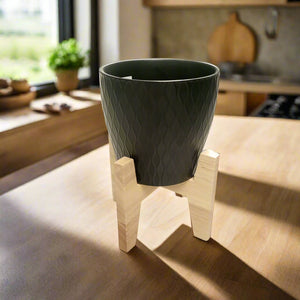 Ceramic Pot with Stand ST001B, (16 x 16 x 15 CM), Stand (18.5 x 18.5CM) - Acacia Garden Center