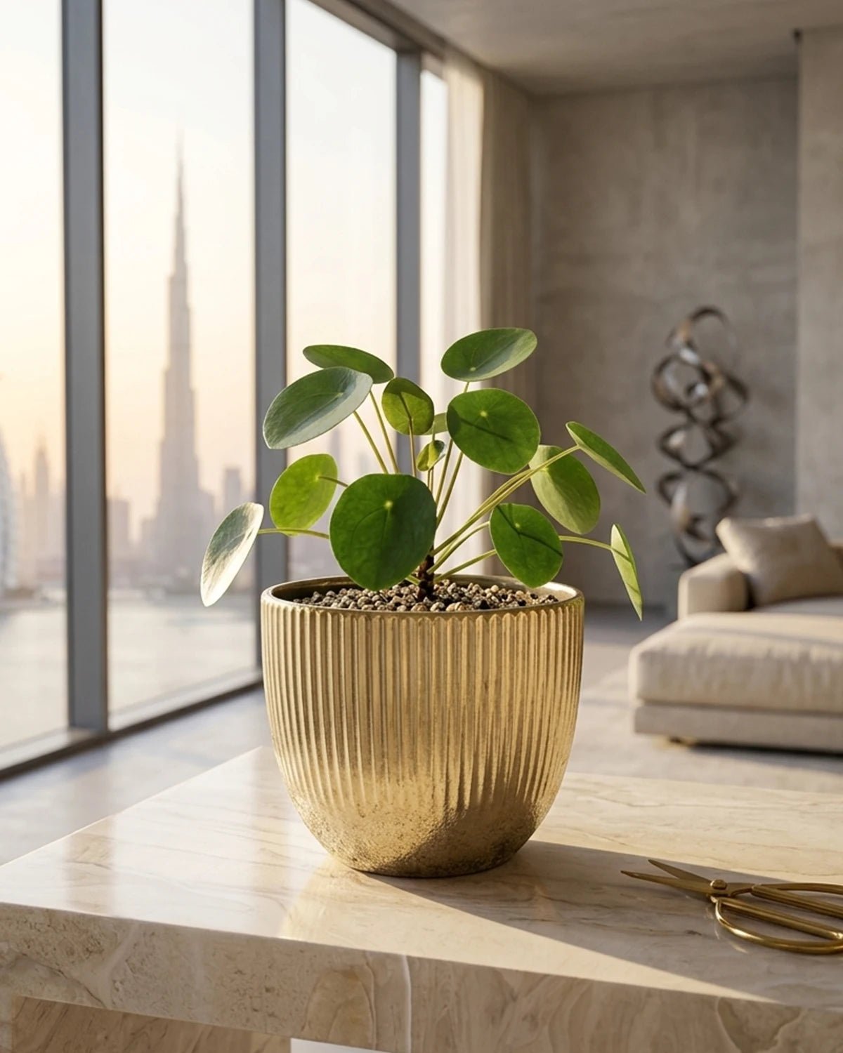 Ceramic Pot YAS132, Glossy Gold - Acacia Garden Center