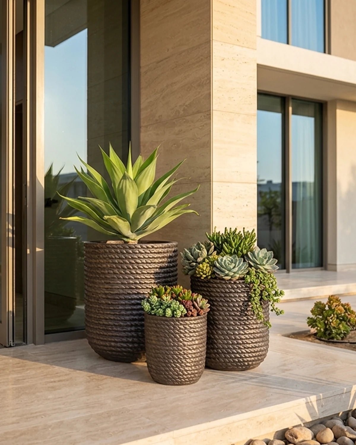 Ceramic Rope Pot | Dark Brown - Acacia Garden Center