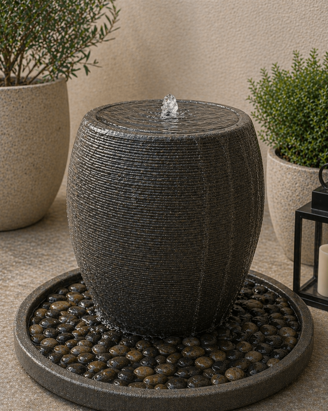 Concrete Water Fountain with Pump | Compact, 30 × 30 × 37 cm - Acacia Garden Center
