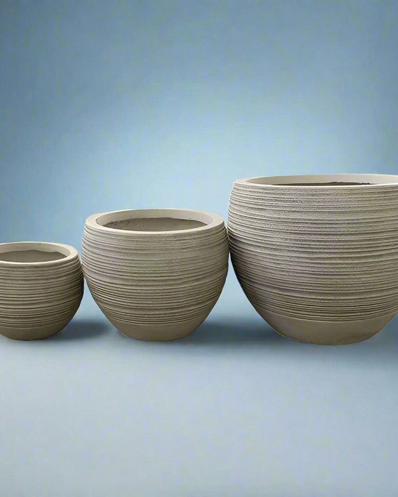 Fiber Clay Round Pot | Beige or Grey, Dia. 26–49 cm - Acacia Garden Center