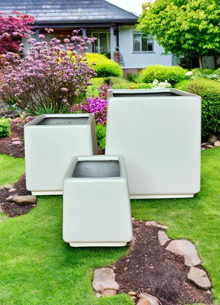 Fiberglass Planter, HP 1010, Shiny White - Acacia Garden Center