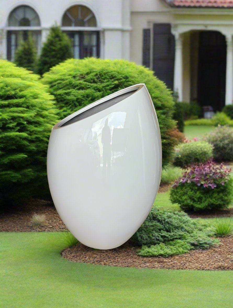 Fiberglass Planter, HP 1061, Shiny White - Acacia Garden Center