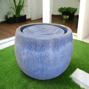 Fountain Blue Round Lines | 38 x 38 x 46 cm - Acacia Garden Center