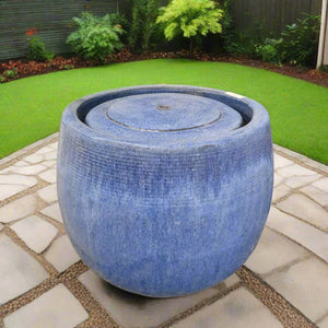 Fountain Blue Round Lines | 38 x 38 x 46 cm - Acacia Garden Center