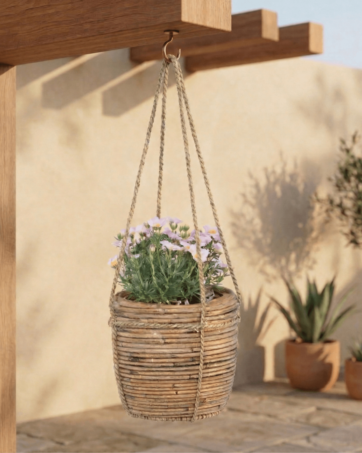 Hanging Pot Stripe (302266) | Grey, D13 × 11 cm - Acacia Garden Center
