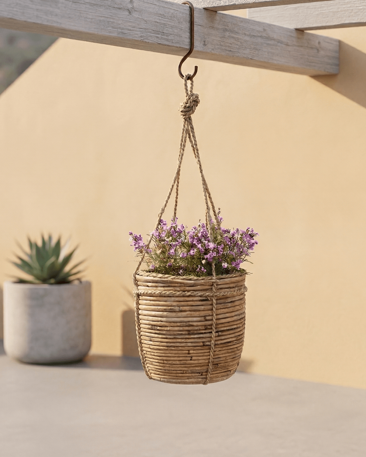 Hanging Pot Stripe (302268) | Grey, D18 × 16 cm - Acacia Garden Center