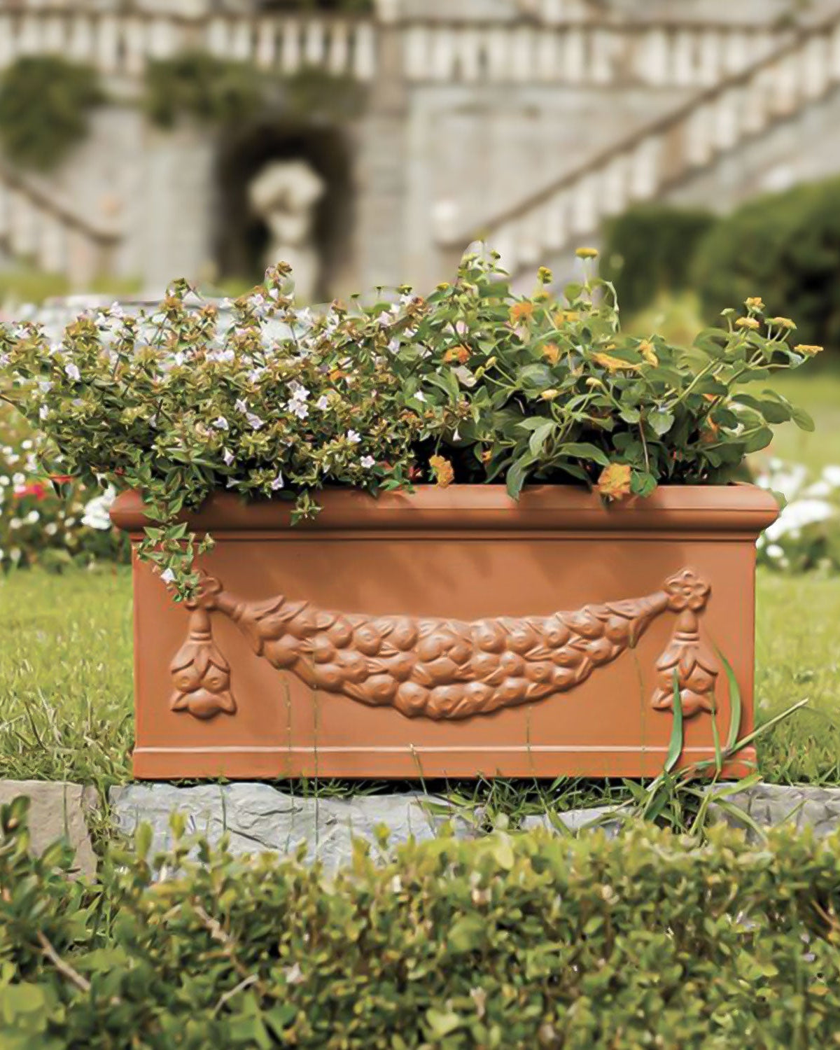 Idra Festooned Flower Box | Italian Terracotta - Acacia Garden Center