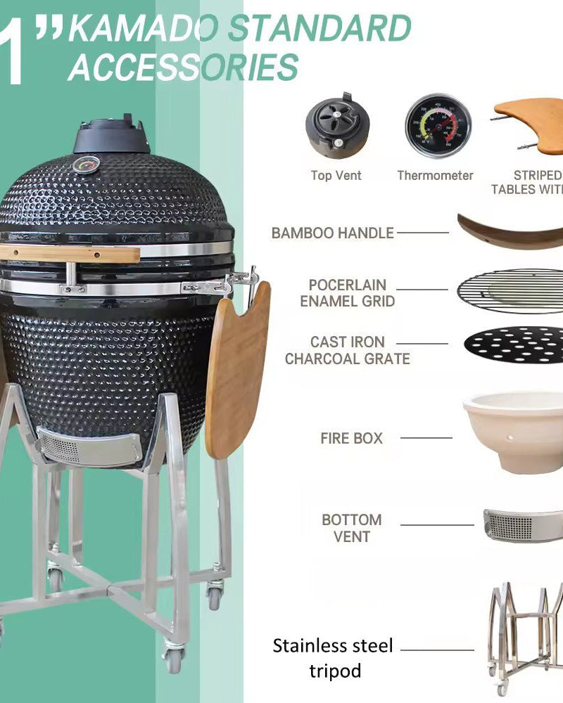 Kimpu Kamado Grill 21″ Deluxe (KS - KP21R) | Ceramic, 3 Colours - Acacia Garden Center