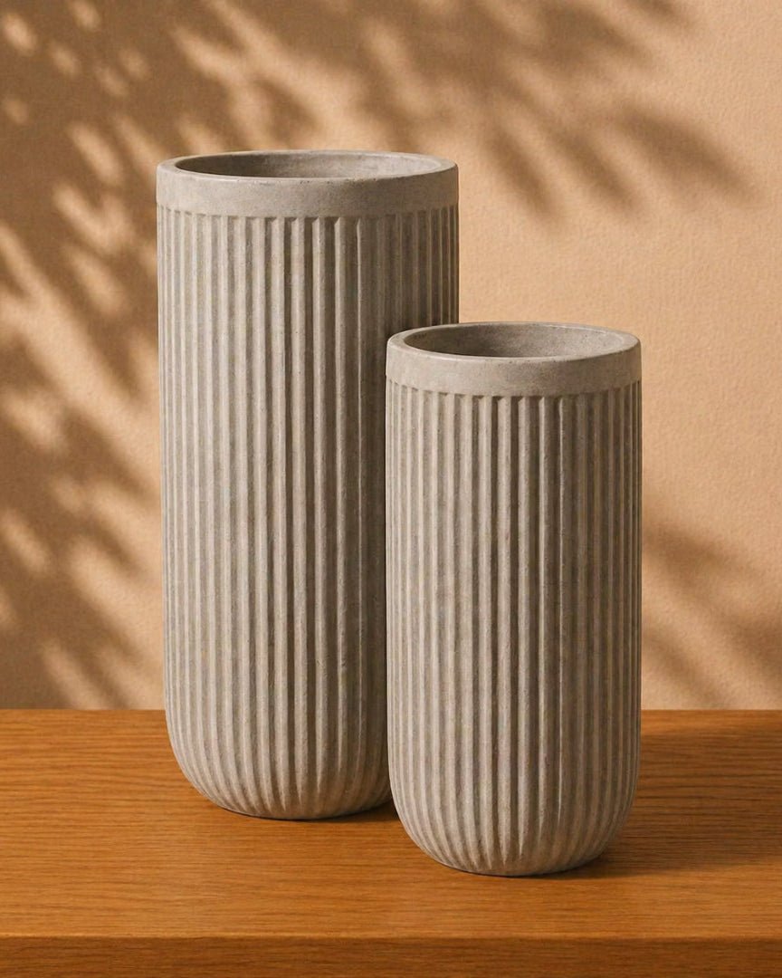 Linea Planter (Degrea Fibreclay) | Tall Grey Column, Dia. 60–80 cm - Acacia Garden Center