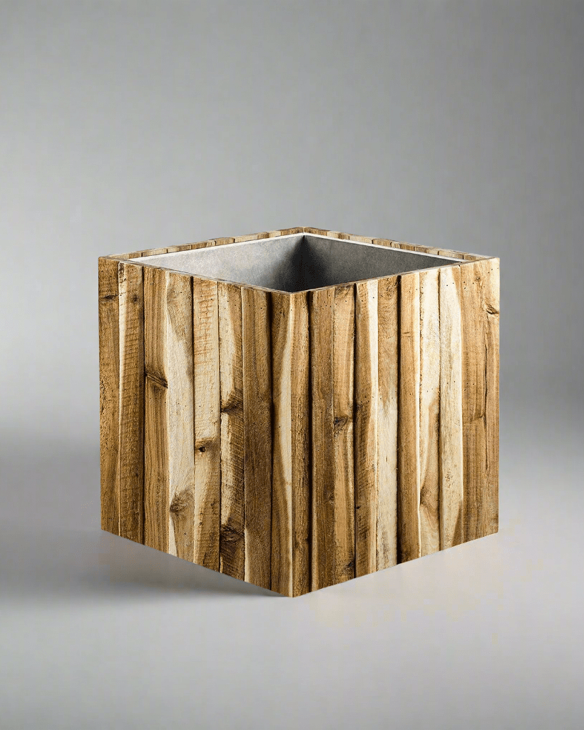 Wooden Marrone Verticale Cube Pot | Square Planter - Acacia Garden Center