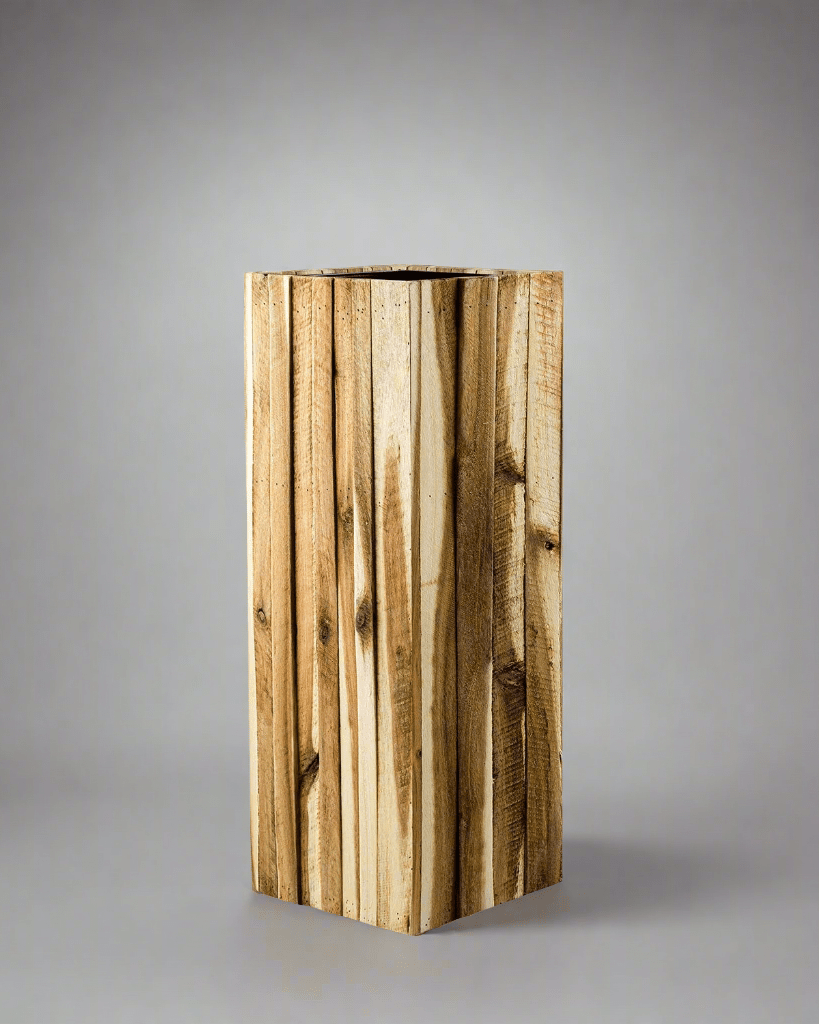 Wooden Marrone Verticale High Cube Pot | Tall Square Planter - Acacia Garden Center