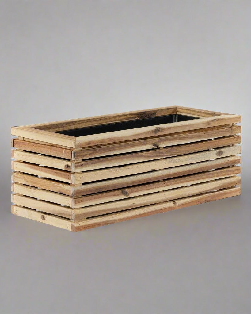 Wooden Marrone Orizzontale Box (Luca Lifestyle) | Low Rectangular Planter, 72–100 cm - Acacia Garden Center