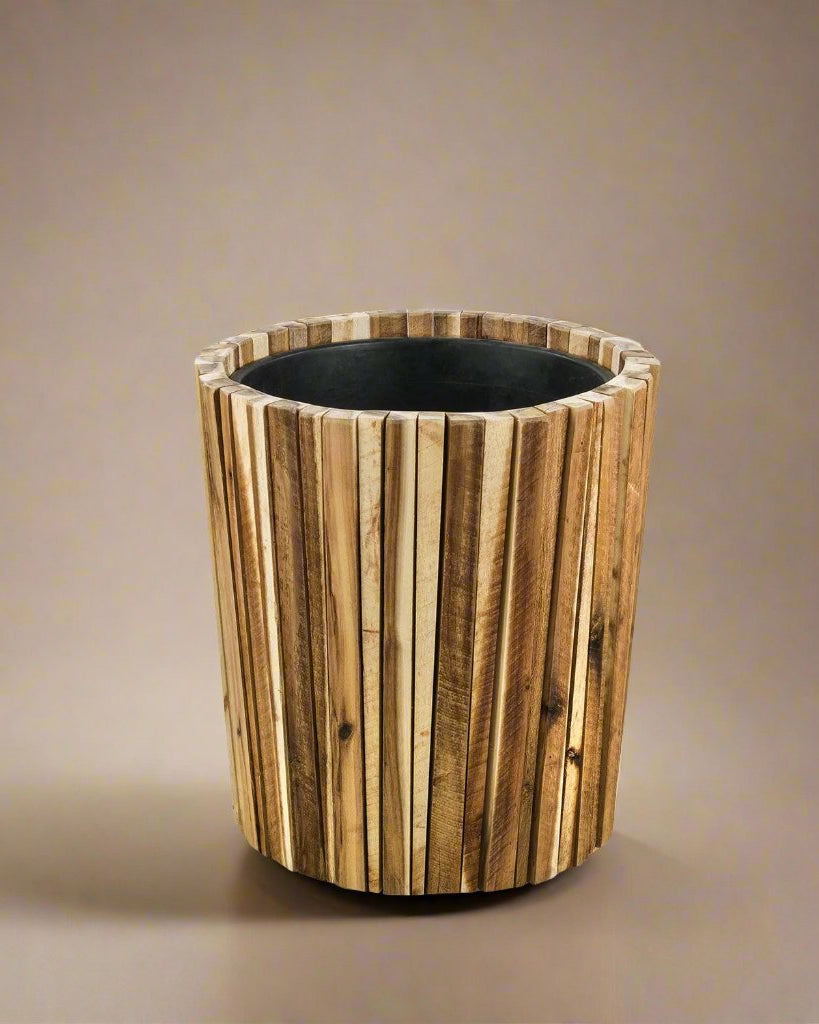 Wooden Marrone Verticale Pot (Luca Lifestyle) | Round Planter, 38–48 cm - Acacia Garden Center