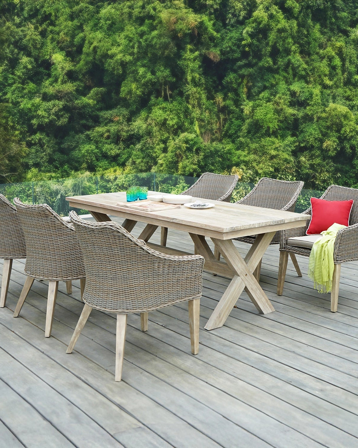 Minimalist Dining Set | HDPE Wicker 6 - Seater, 210 cm Table - Acacia Garden Center