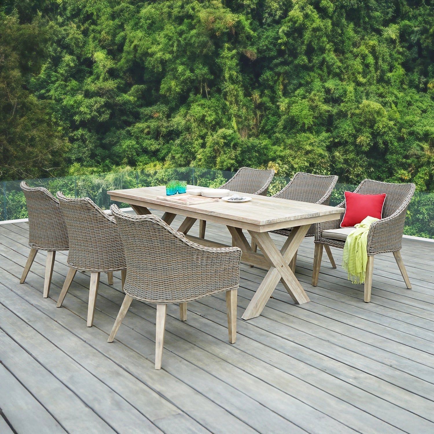 Minimalist Dining Set | HDPE Wicker 6 - Seater, 210 cm Table - Acacia Garden Center