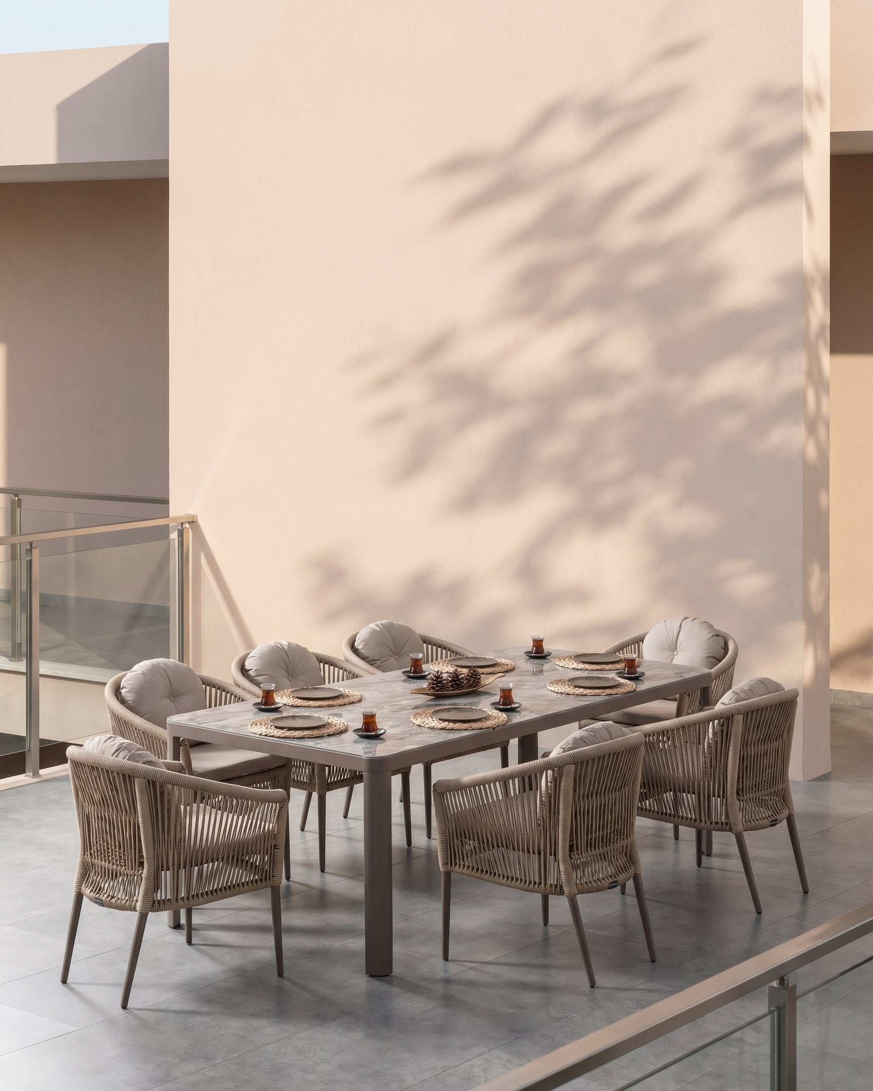 Mitra Dining Set Cappuccino (Terazzi) | 6 - Seater, 200 cm Table - Acacia Garden Center