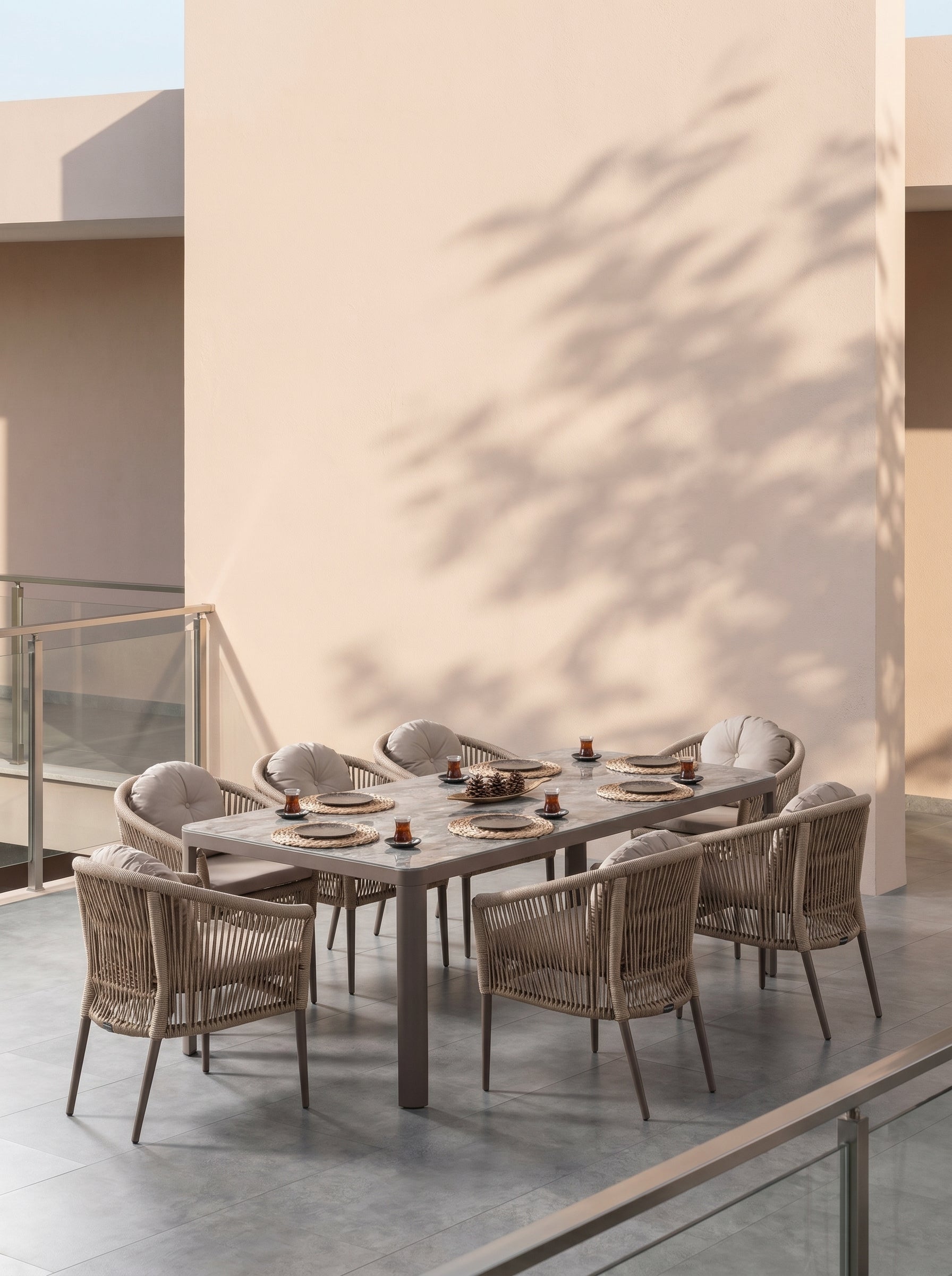 Mitra Dining Set Cappuccino (Terazzi) | 6 - Seater, 200 cm Table - Acacia Garden Center