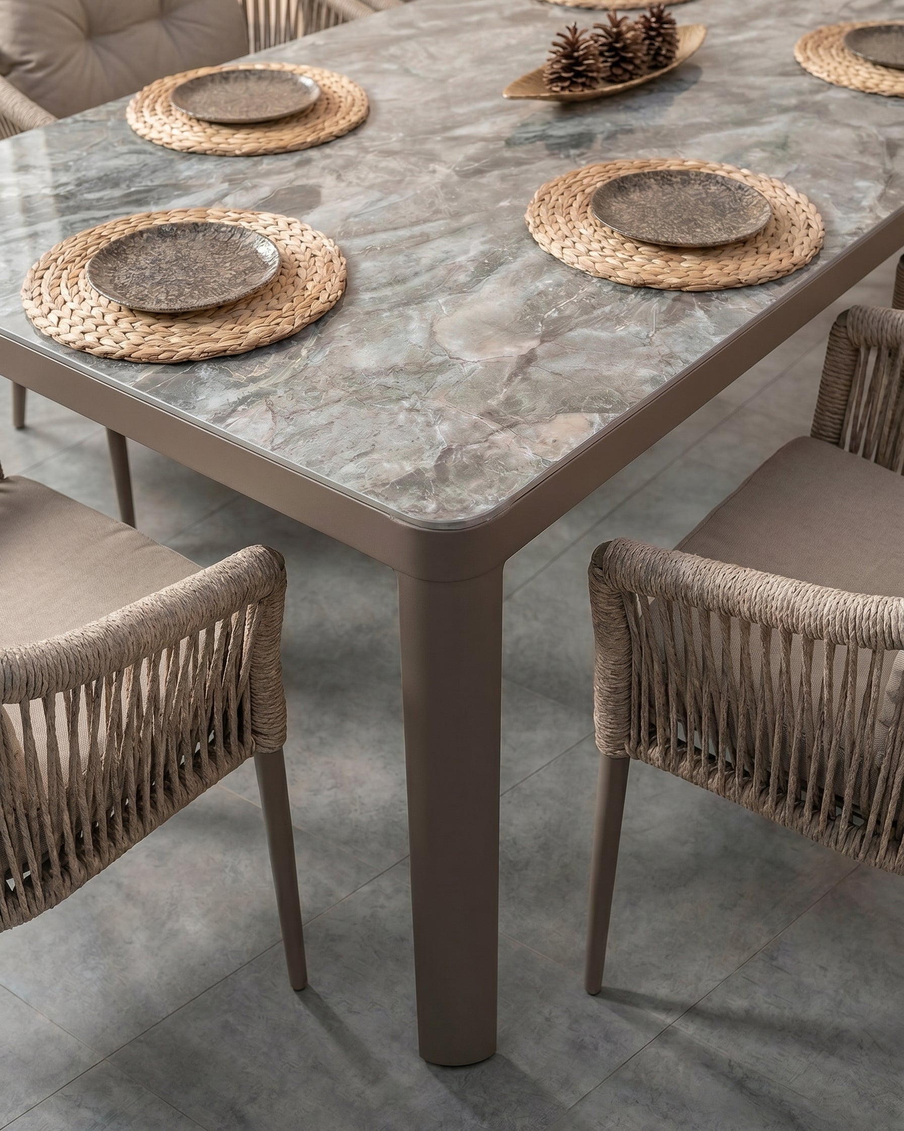 Mitra Dining Set Cappuccino (Terazzi) | 6 - Seater, 200 cm Table - Acacia Garden Center