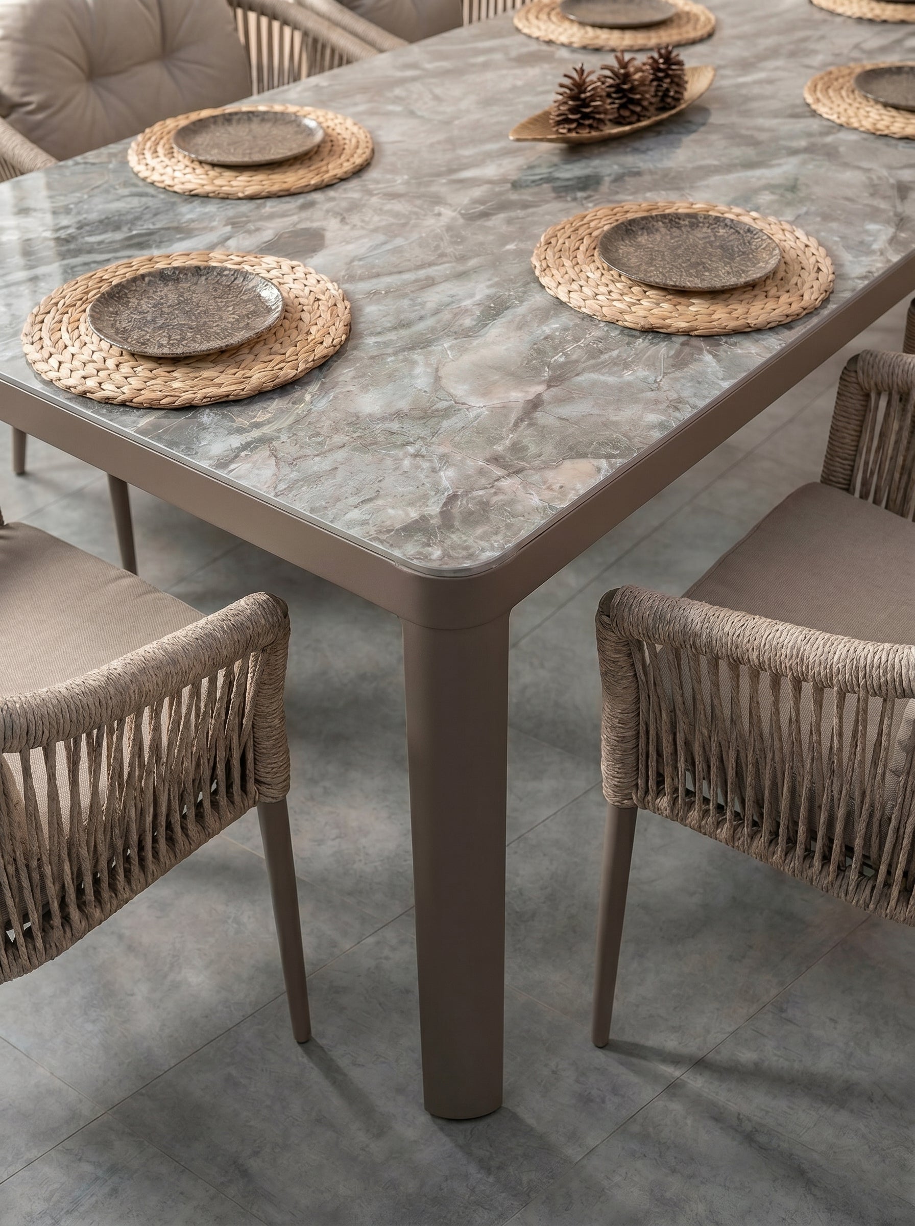 Mitra Dining Set Cappuccino (Terazzi) | 6 - Seater, 200 cm Table - Acacia Garden Center
