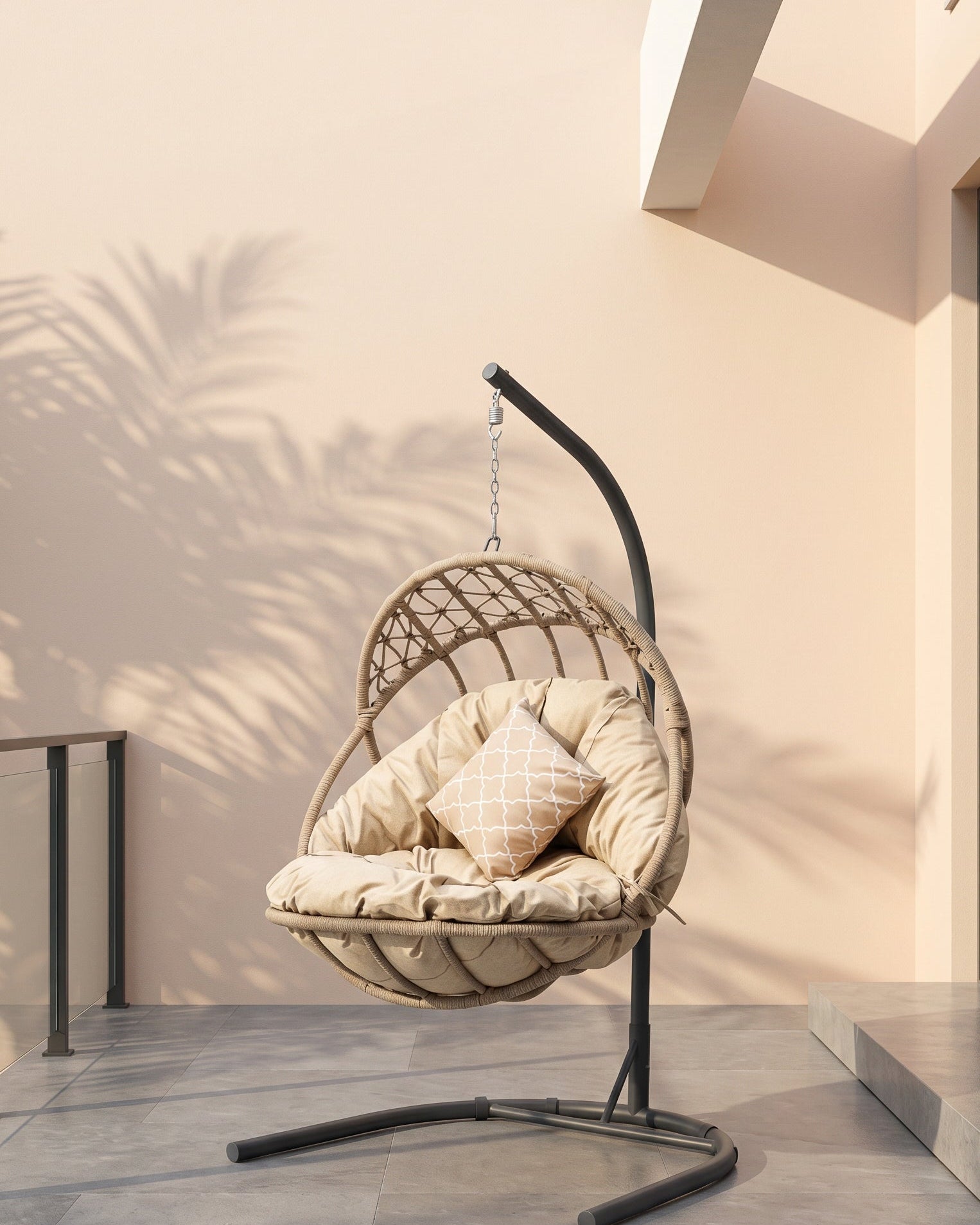 Oscar Single Swing (Terazzi) | Handwoven Luxio Cord, Standing Frame - Acacia Garden Center