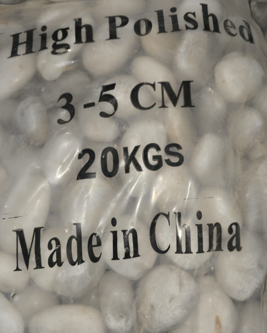 Polished White Stone - 3 - 5cm (20 Kg Bag) - Acacia Garden Center