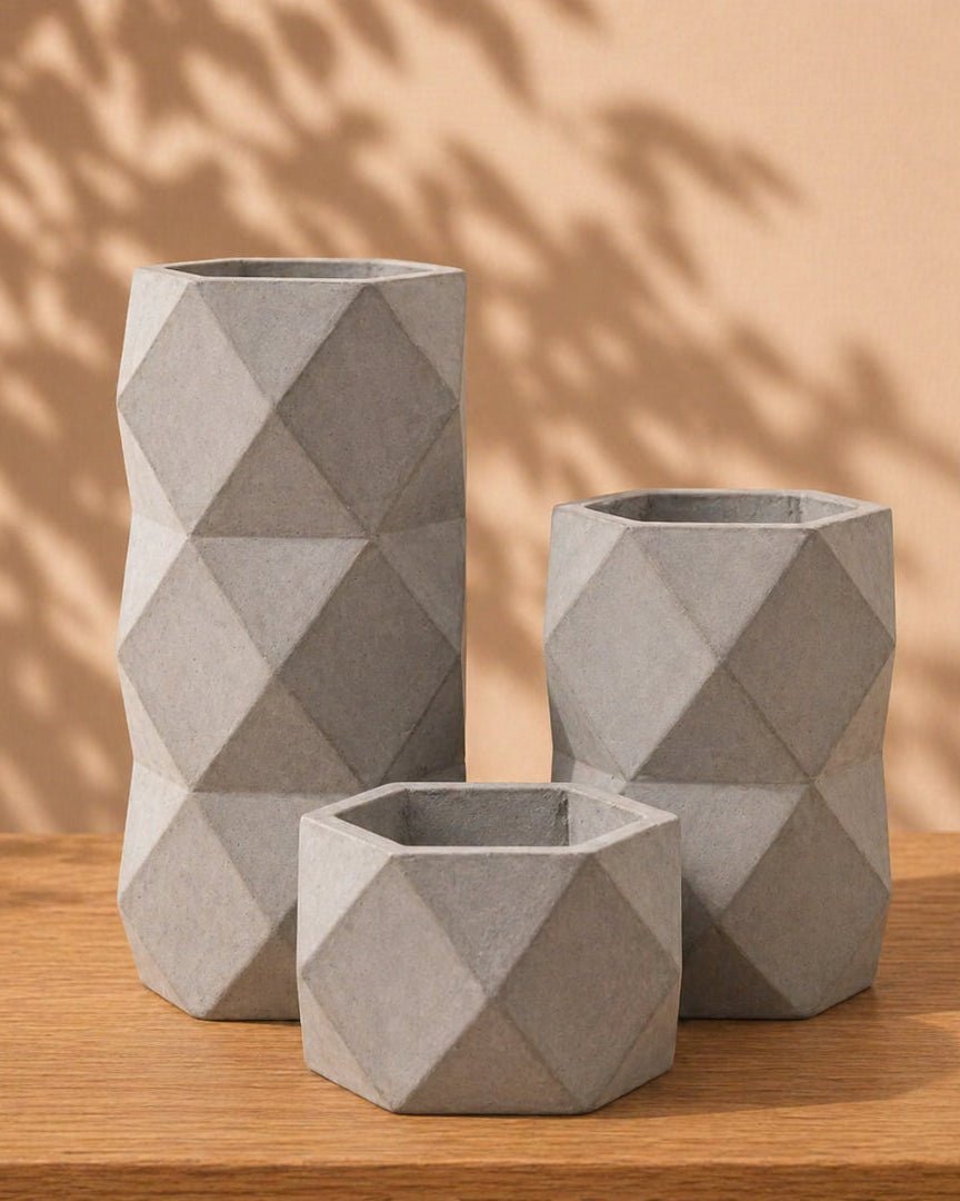 Terracotta Cleveland Pot (Degrea) | Slim Grey Cylindrical Planter, Dia. 12–36 cm Height - Acacia Garden Center