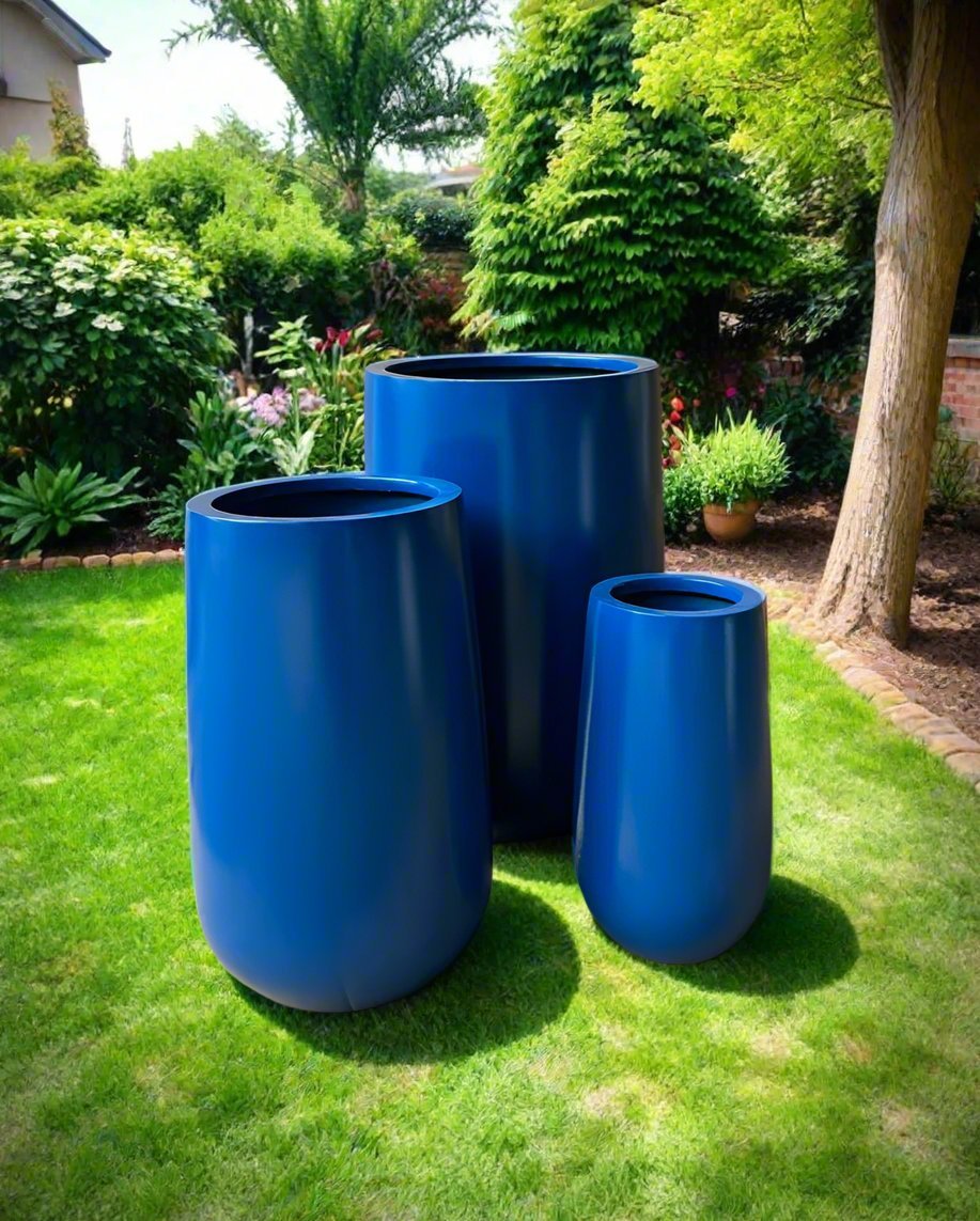 Terrazzo Fiberglass Planter HP, 1309 - Matt Blue and Glossy White - Acacia Garden Center