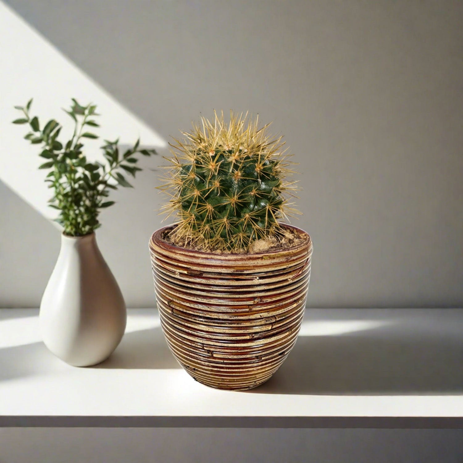 Van der Leeden Pot Round Balloon Stripe 304565 D18X16cm Bronze - Acacia Garden Center