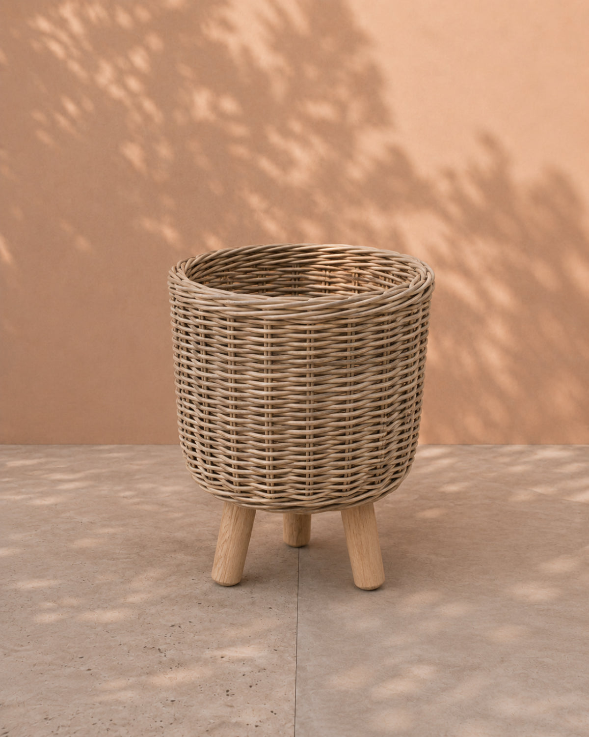 Van der Leeden Basket on Legs Rattan 101025 41x54cm, Grey - Acacia Garden Center