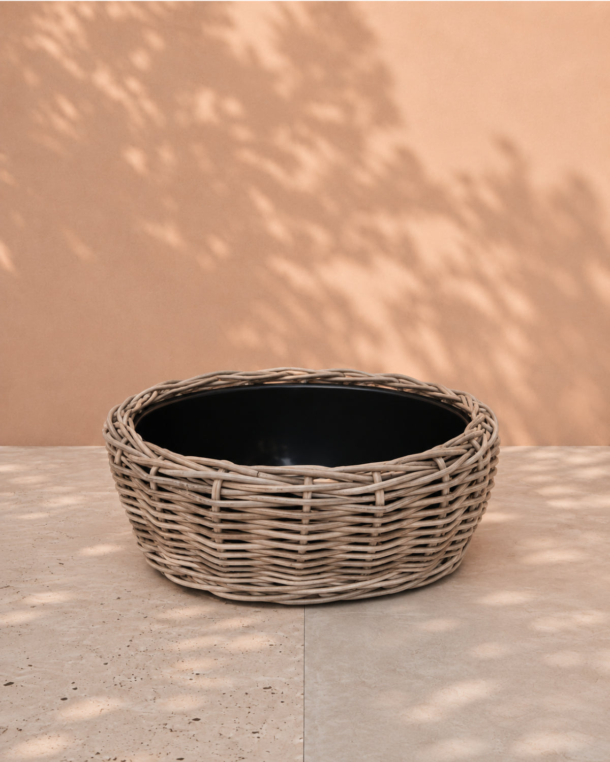 Van der Leeden Drypot Bowl Rattan 901258 44x15cm, Grey - Acacia Garden Center