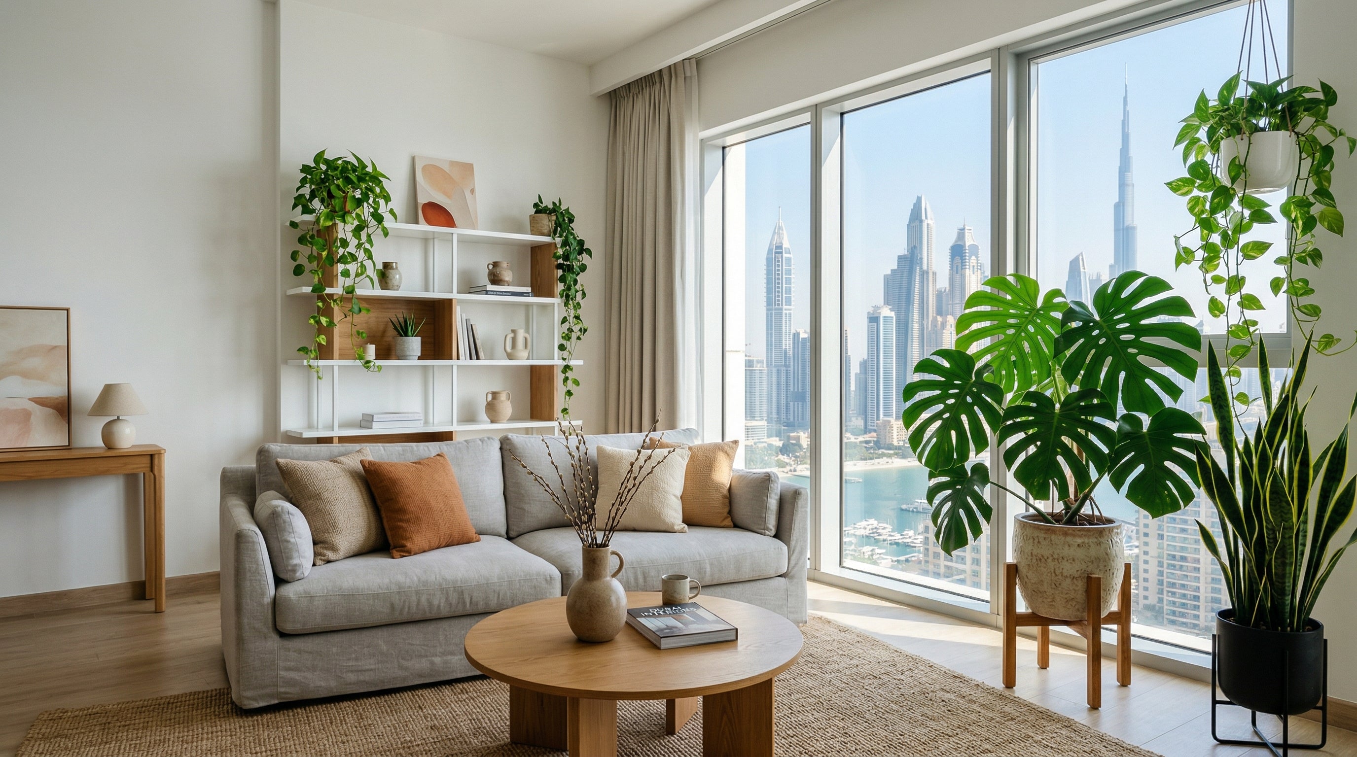 Best indoor plants for Dubai apartments arranged in a modern living room