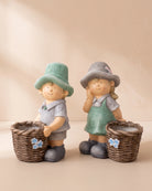 Impuls Girl and Boy Basket Ornament Set of 2