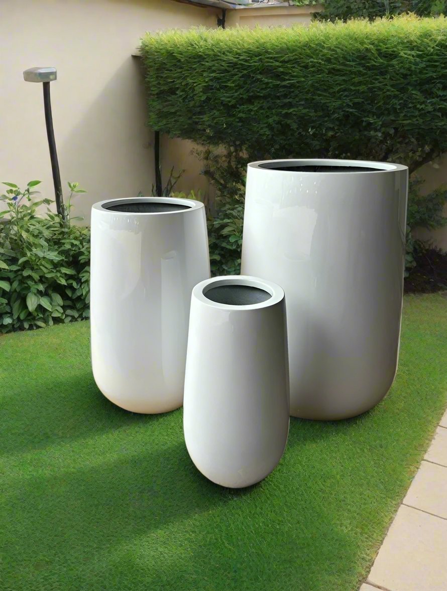 Terrazzo Fiberglass Planter HP, 1309 - Matt Blue and Glossy White